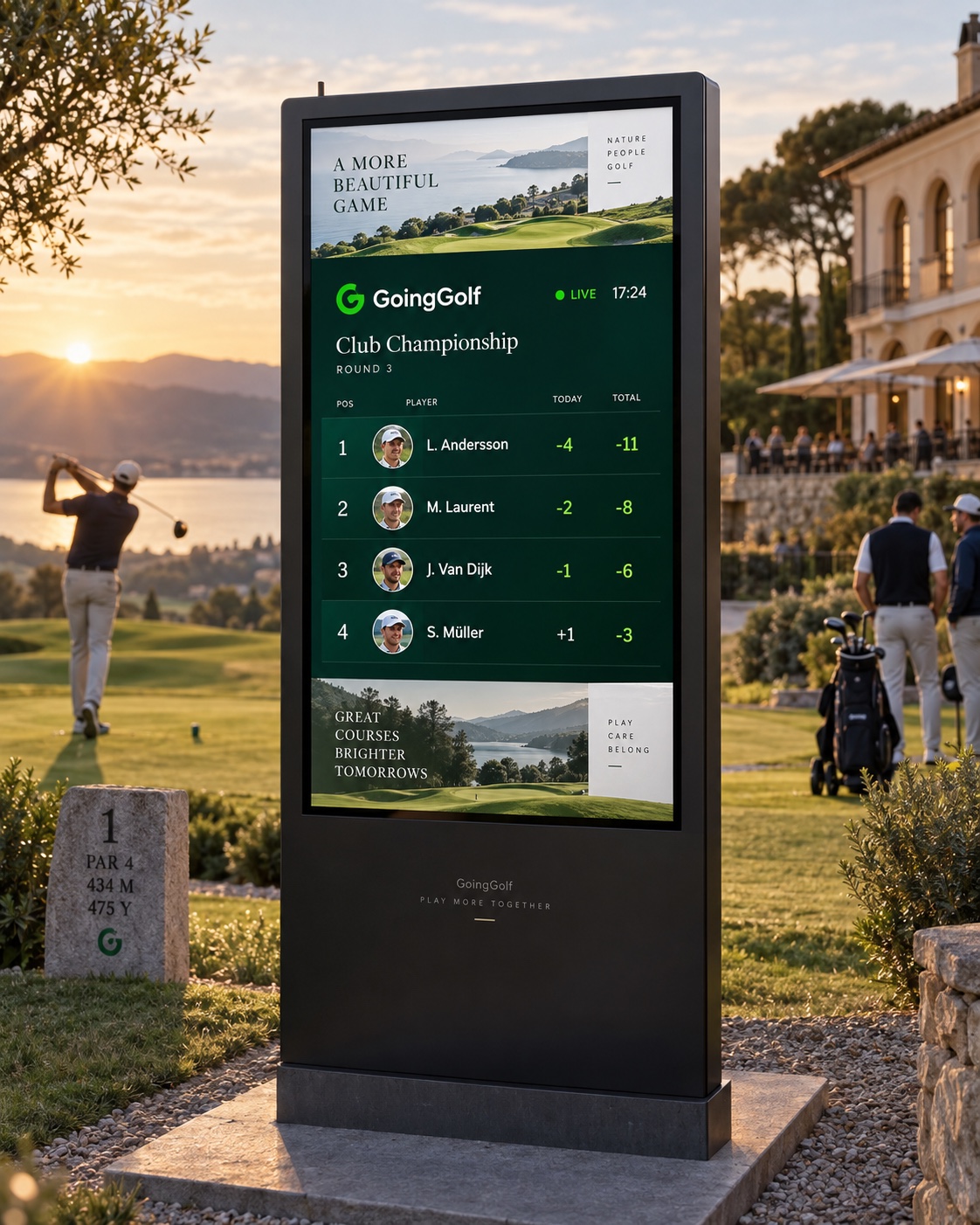 Leaderboard auf einer GoingGolf Outdoorstele